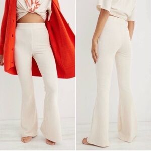 Aerie Cream Ribbed Flare Pants